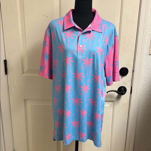 Chubbies Blue and Pink Palm Tree Polo Shirt, Size XL, Excellent Condition - Picture 1 of 8